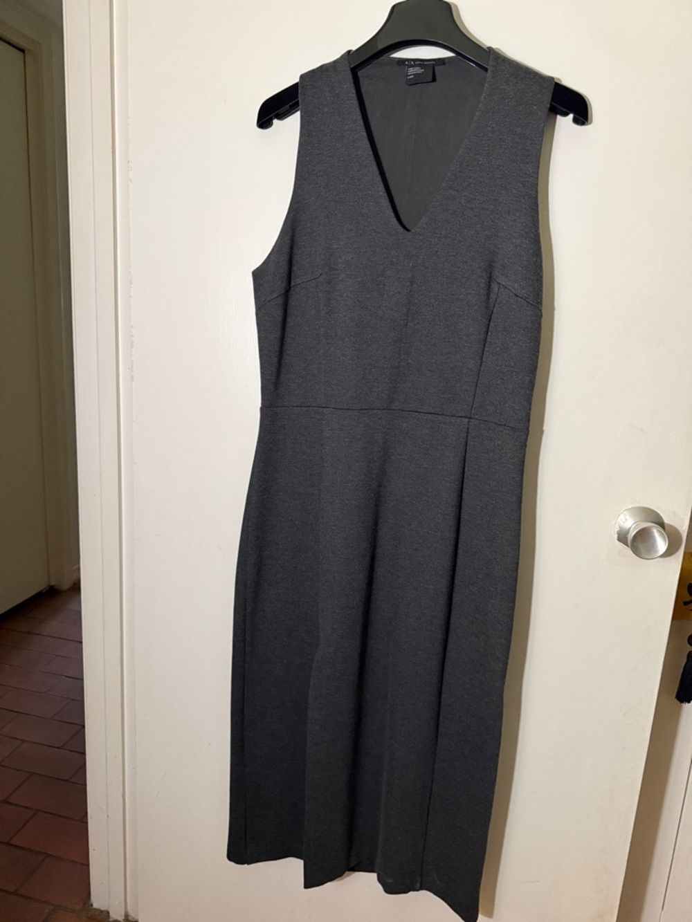 Armani Exchange Dark Gray V-Neck Sleeveless Midi Dress